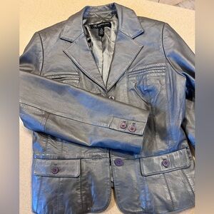 Women's Silver Leather Blazer - Size S